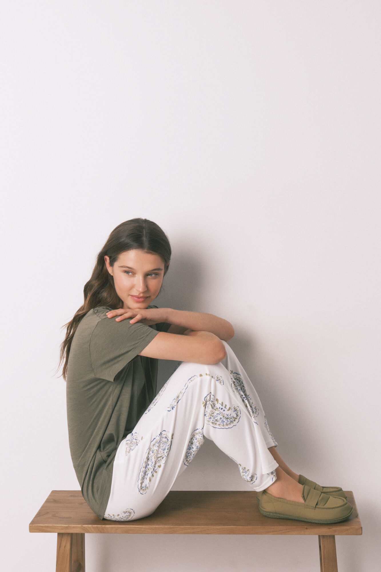 Women'secret Green cotton ruched short sleeve T-shirt