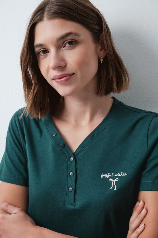 Women'secret Green cotton short sleeve T-shirt green