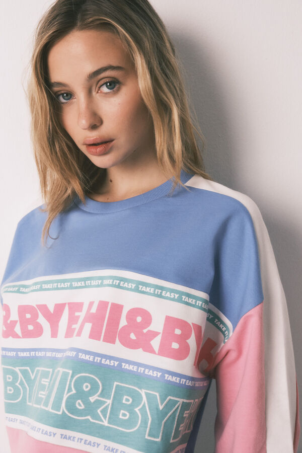 HI&BYE Cotton fleece color block sweatshirt blue