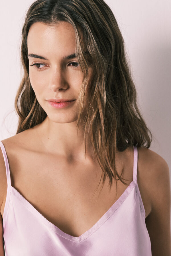 Women'secret Pyjama long en satin lilas rose