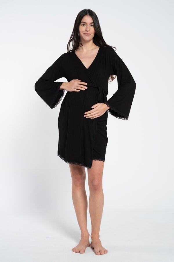 Ohma! Maternity robe with lace details black