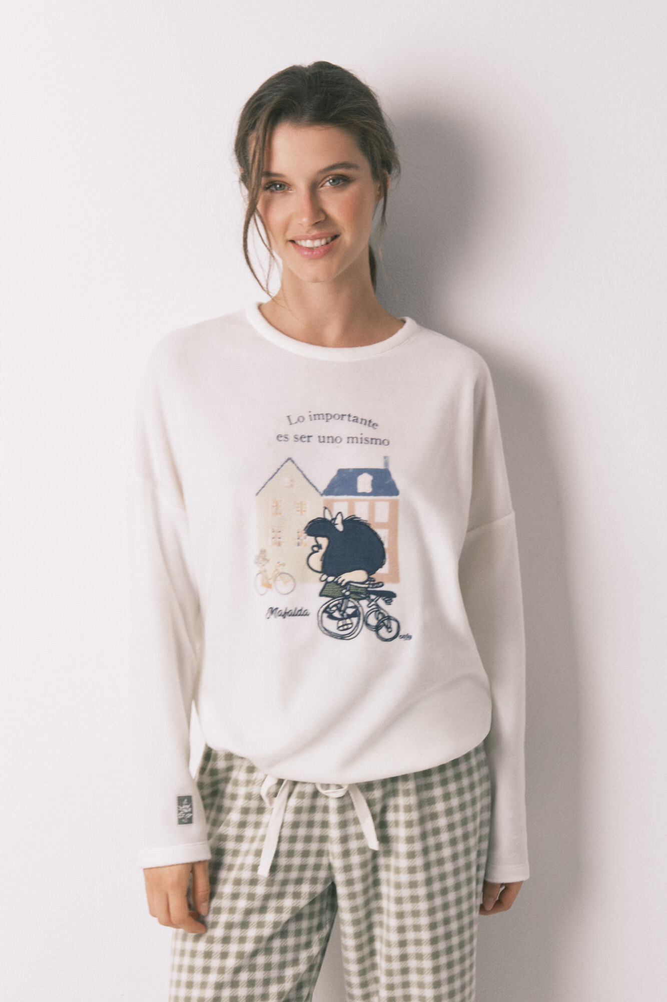 Women'secret Mafalda duga flis duga pidžama sa kariranim uzorkom