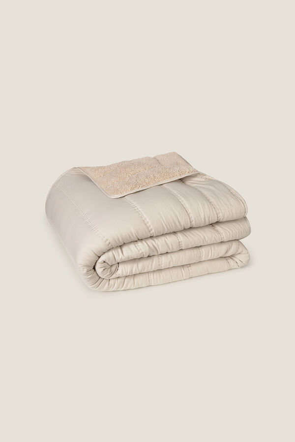 Textura Reversible microfibre and faux shearling duvet beige