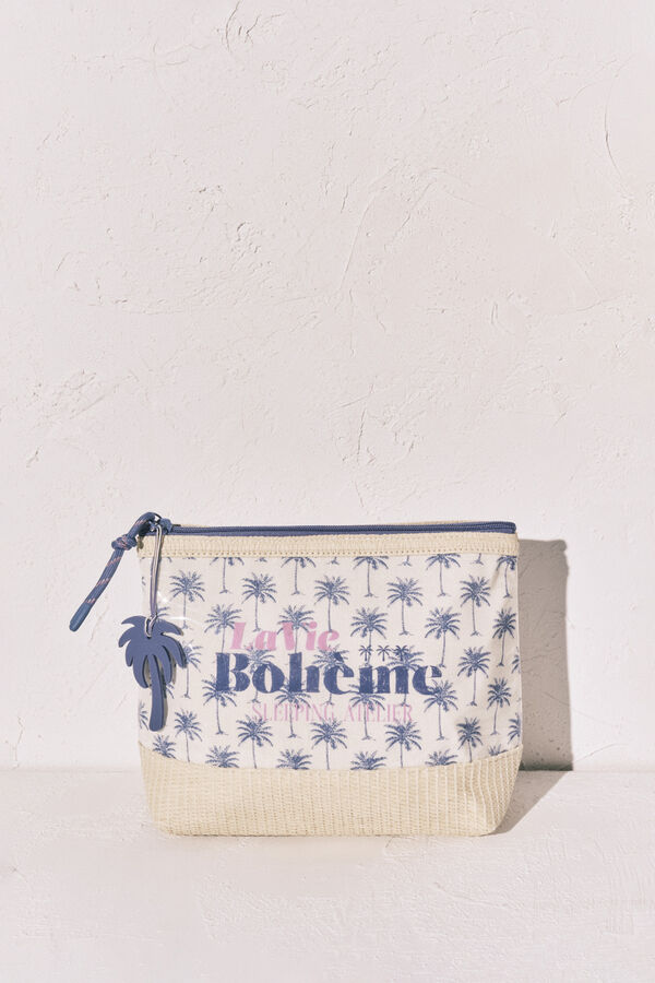 Women'secret Palm tree raffia medium vanity case blue