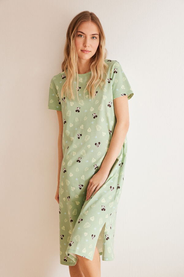 Womensecret Mickey-Midi-Nachthemd aus 100 % Baumwolle Grün