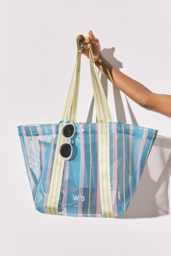 Women'secret Blue and green striped mesh large handbag printed