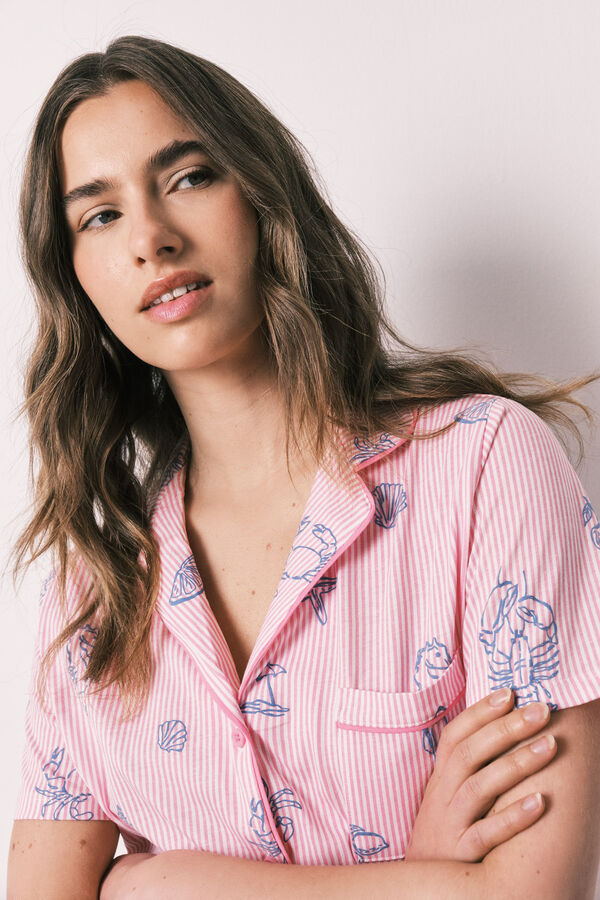 Women'secret Roze pamučna ko&scaron;ulja pidžama na pruge Roze