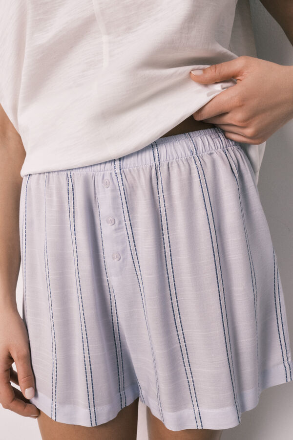 Women'secret Striped cotton and viscose short pyjamas beige