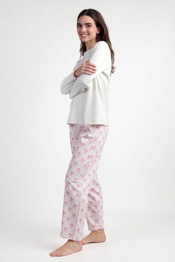 Admas Pijama largo rayas lazos Barbie 100% algod&oacute;n  beige