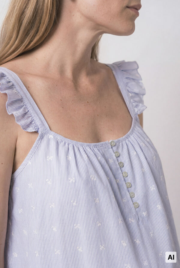 Women'secret Nuisette maternity &agrave; bretelles &agrave; volant en coton bleu bleu