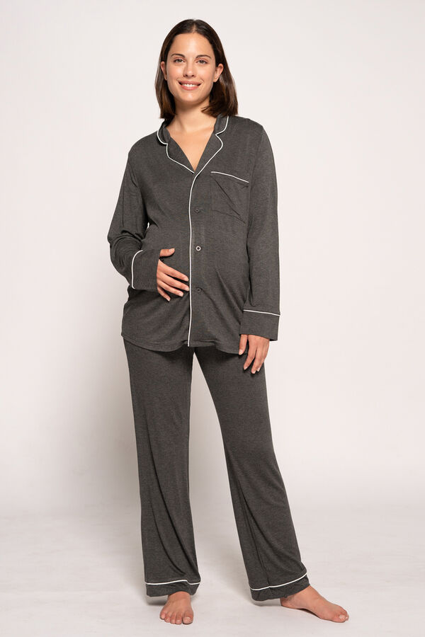 Ohma! Classic long-sleeved maternity pyjamas grey
