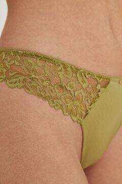 Womensecret Khaki microfibre and lace Brazilian panty beige