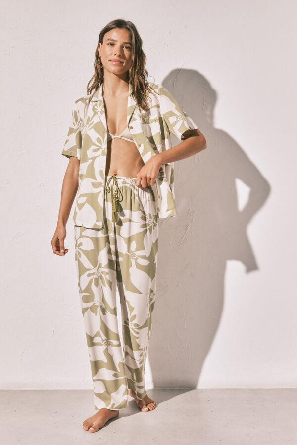 Women'secret Floral classic long pyjamas green