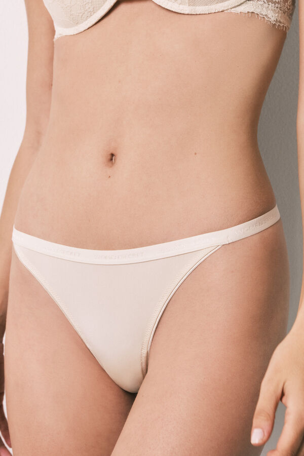 Women'secret Beige microfibre and lace mini string beige