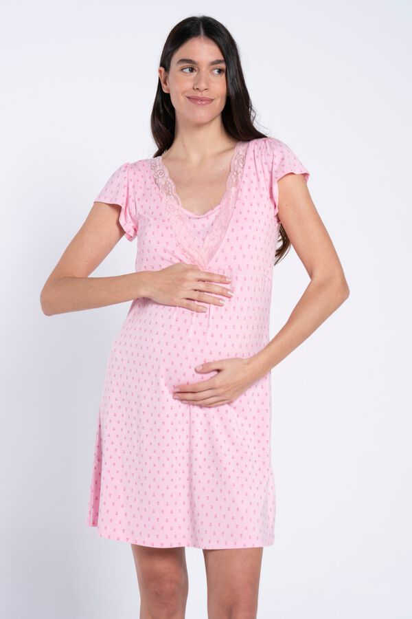 Ohma! Bedrucktes Umstandsnachthemd mit Krawattenmuster Rosa