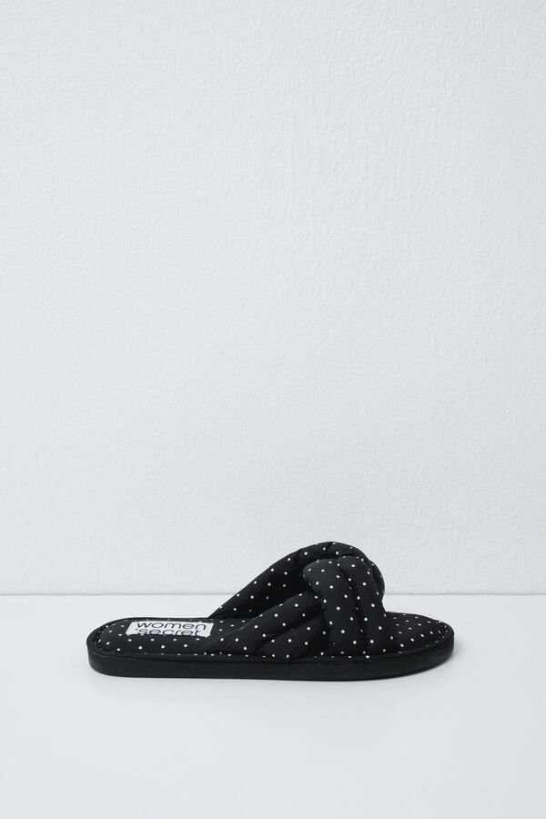 Women'secret Polka-dot knot slippers black