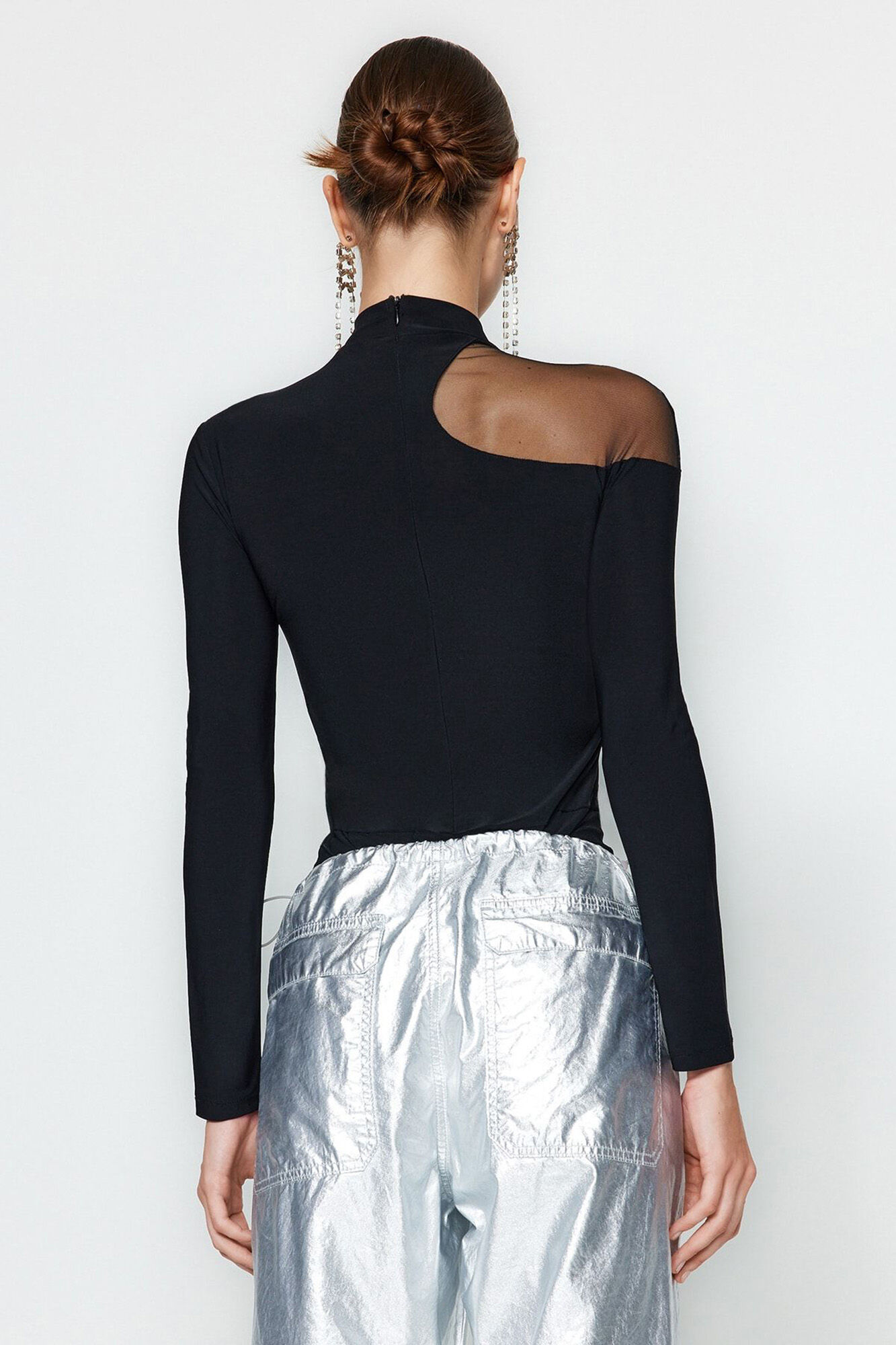 Trendyol Body negro transparente tul con detalles