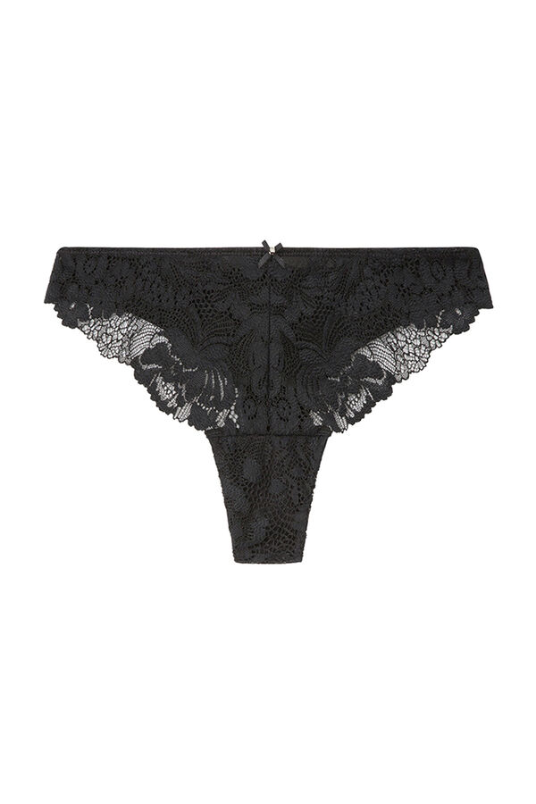 Womensecret Black microfibre and lace Brazilian panty Crna