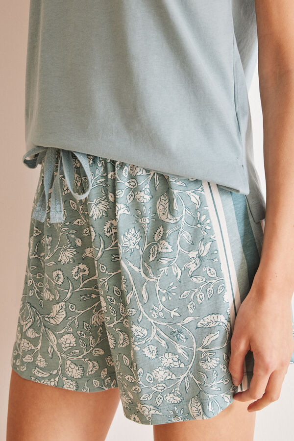 Womensecret Plava kratka pidžama od 100 % pamuka s cvjetnim uzorkom Plava