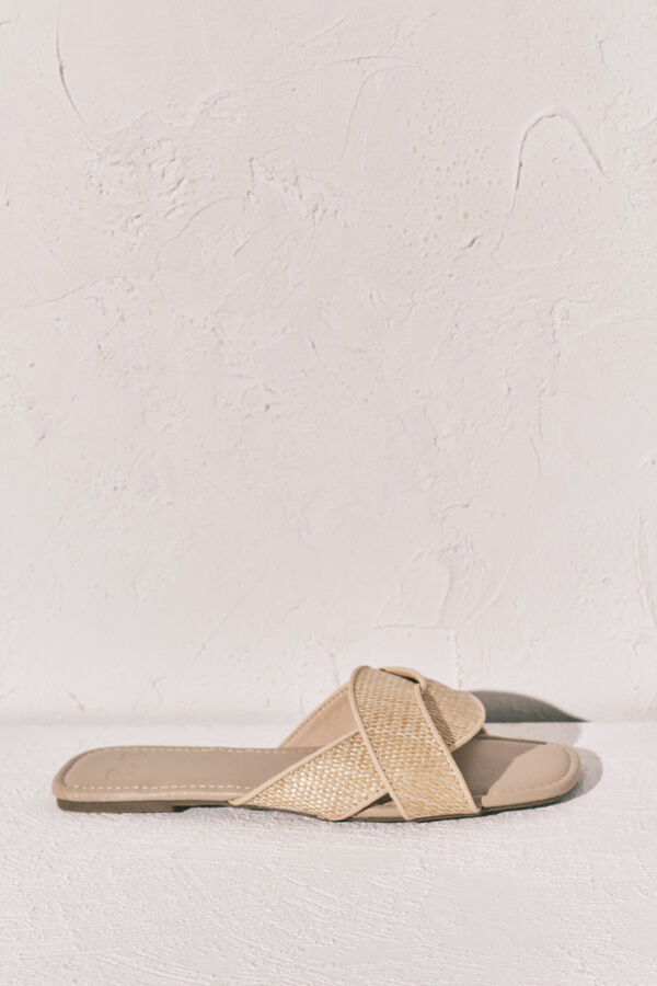 Women'secret Beige raffia mule sandals nude
