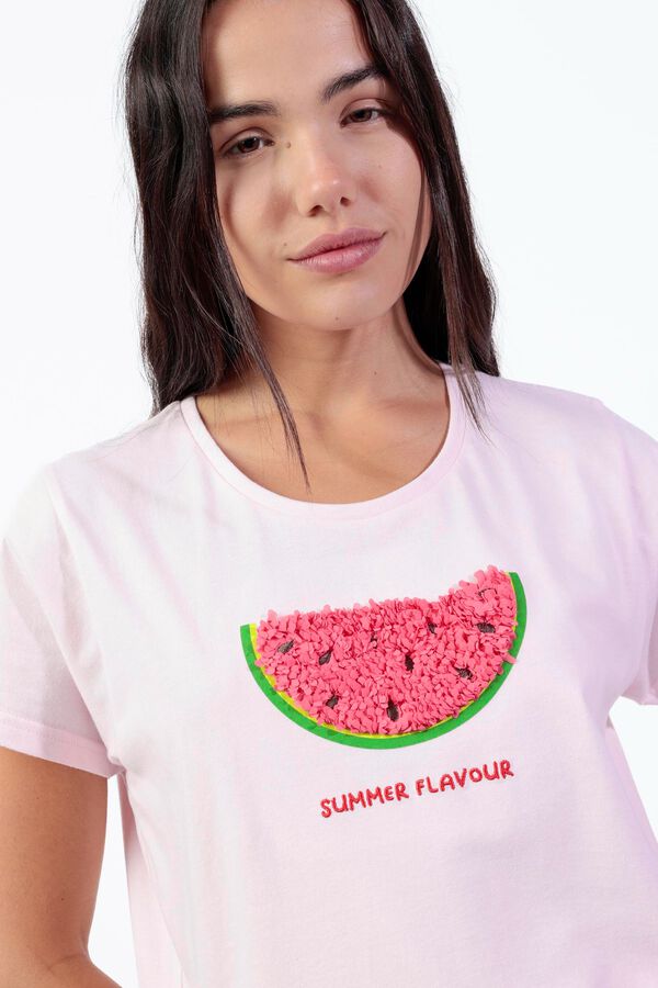 Admas Pijama corto verano Sand&iacute;a bordado rosa
