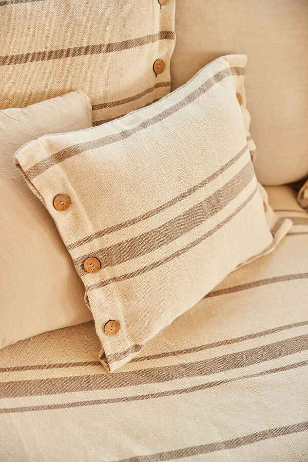 Calma House Funda de coj&iacute;n cuadrada a rayas beige con botones Sorento amarillo