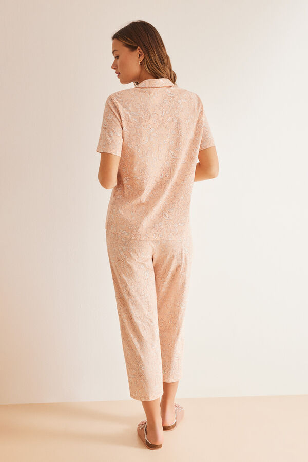 Womensecret Pyjama Hemdlook 100 % Baumwolle Blumen Orange Rot