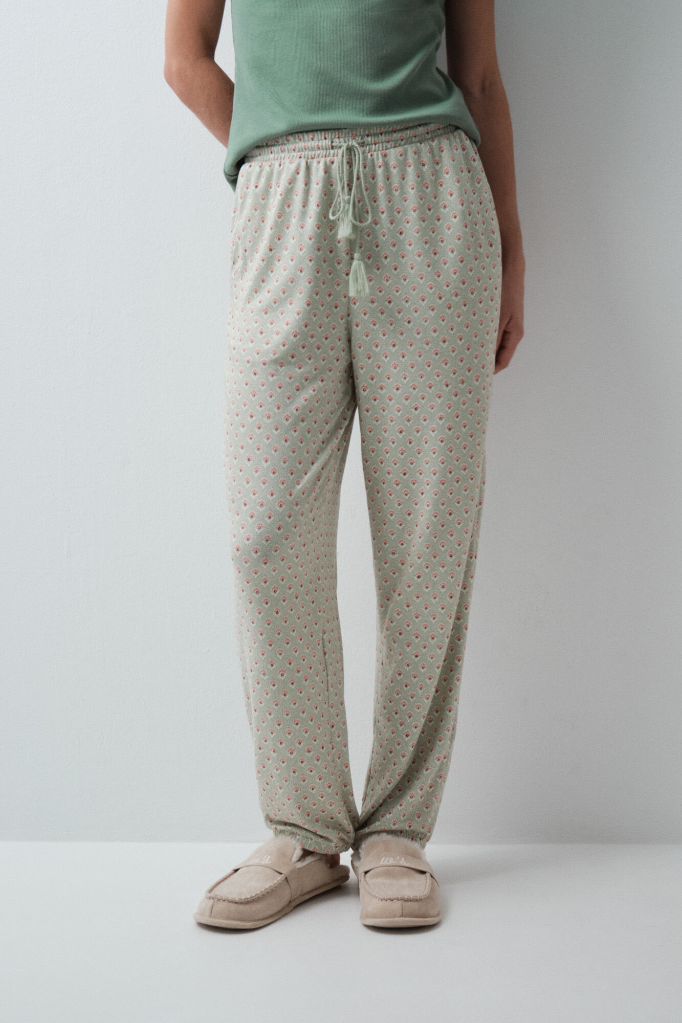 Women'secret Aqua green print long trousers