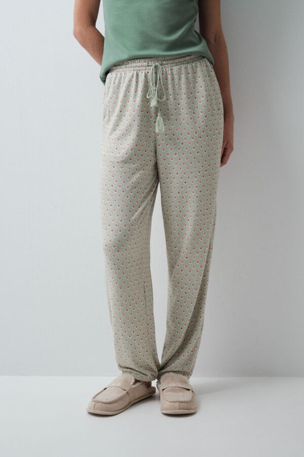 Women'secret Aqua green print long trousers green