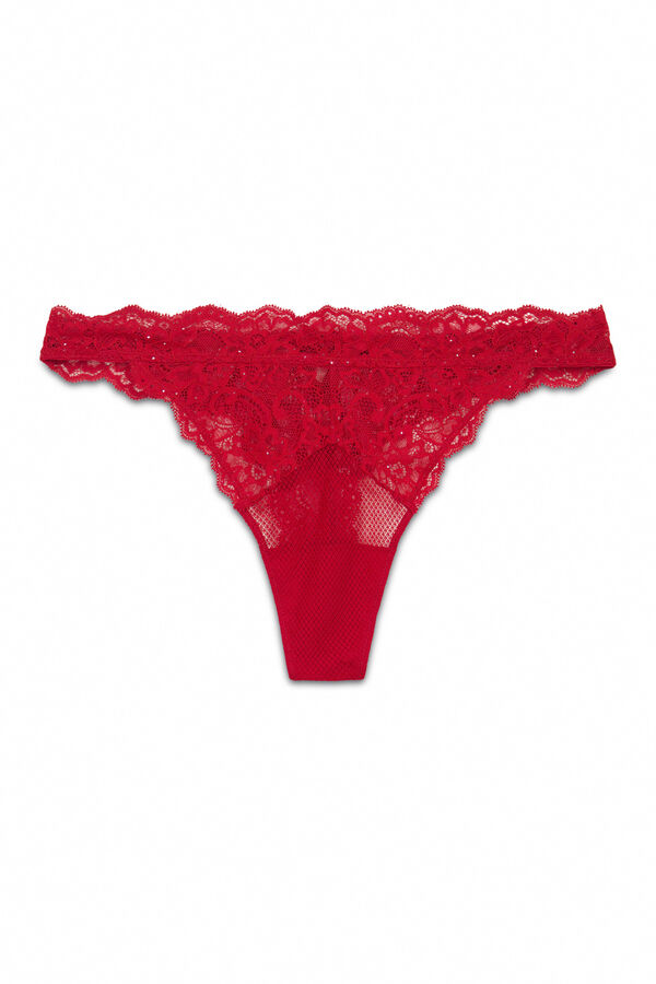 Women'secret Crvene čipkane tanga gaćice sa sjajem Crvena