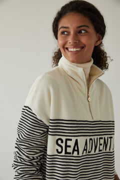 Womensecret Langes Sweatshirt Fleece Marine-Look Naturweiß