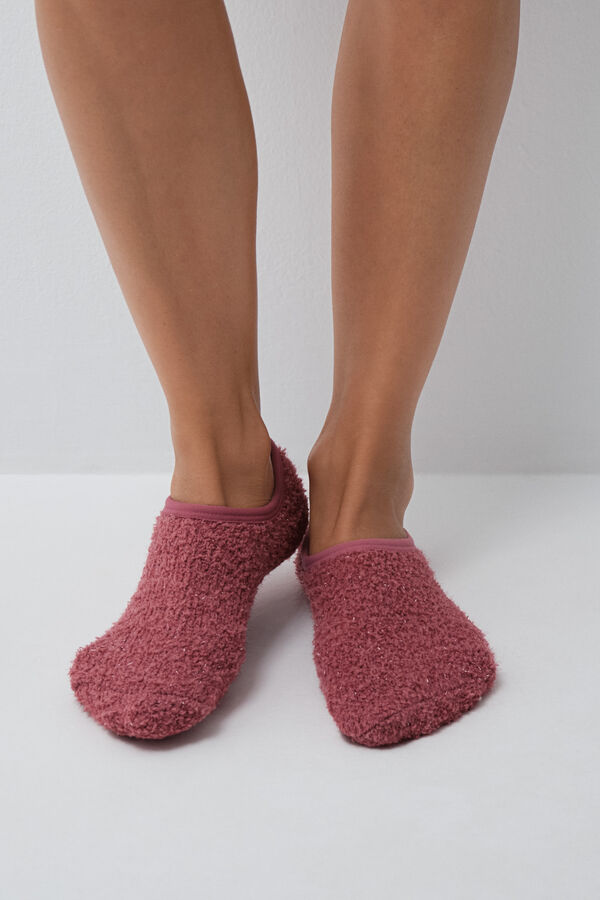 Women'secret Pink fluffy slip-on socks printed
