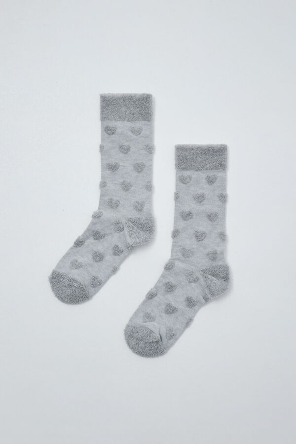 Women'secret Grey textured heart long socks grey