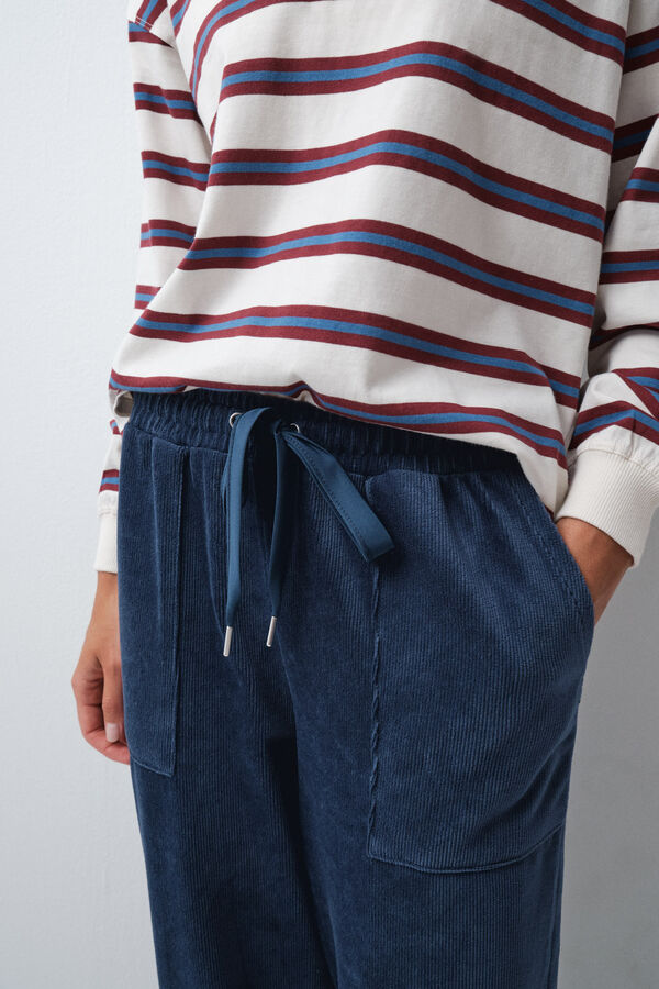 Women'secret Pantalon long en velours c&ocirc;tel&eacute; bleu bleu