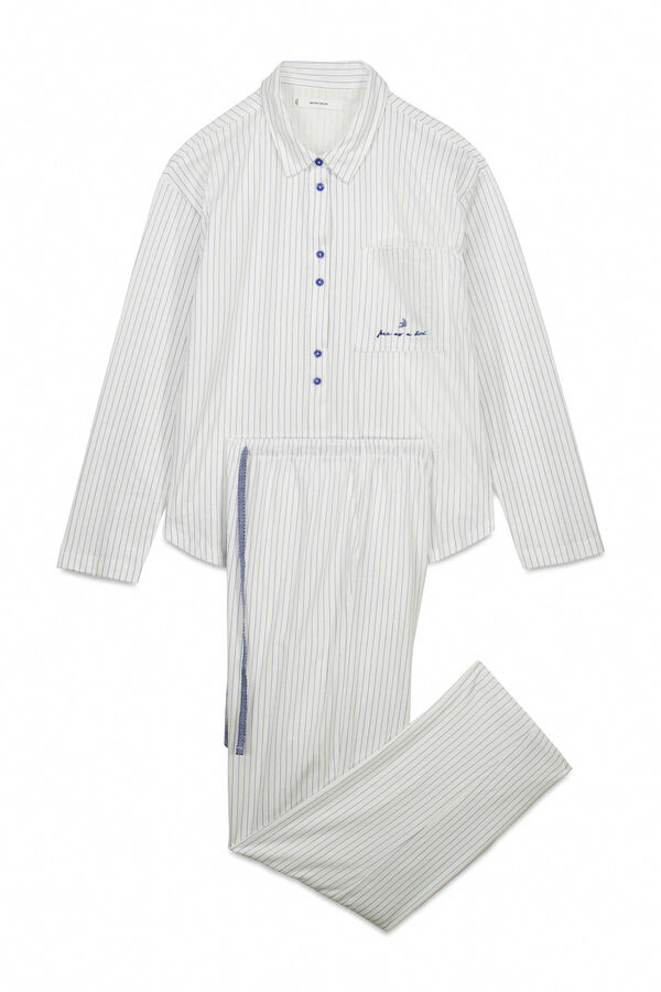Women'secret White 100% cotton classic long striped pyjamas white