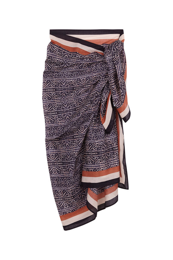 Womensecret Višenamjenski dugi sarong s etnickim printom Crna
