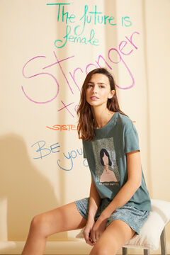 Womensecret Short green printed organic cotton pyjamas green