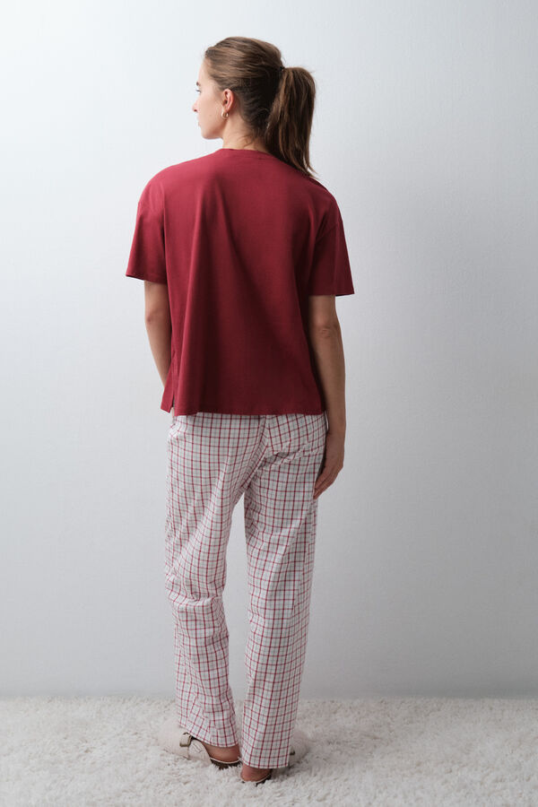 Women'secret Red cotton plaid Snoopy short sleeve long pyjamas printed