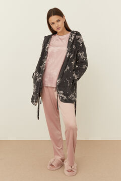 Womensecret Conjunto de bata polar estampada y pijama tercipelo rosa 