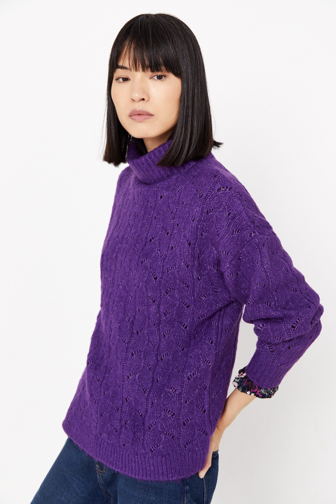 Jersey-knit jumper with roll neck, Ženski puloveri