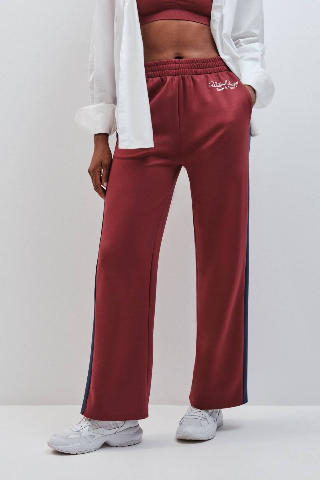 Burgundy soft touch wide leg long trousers | Sports leggings and