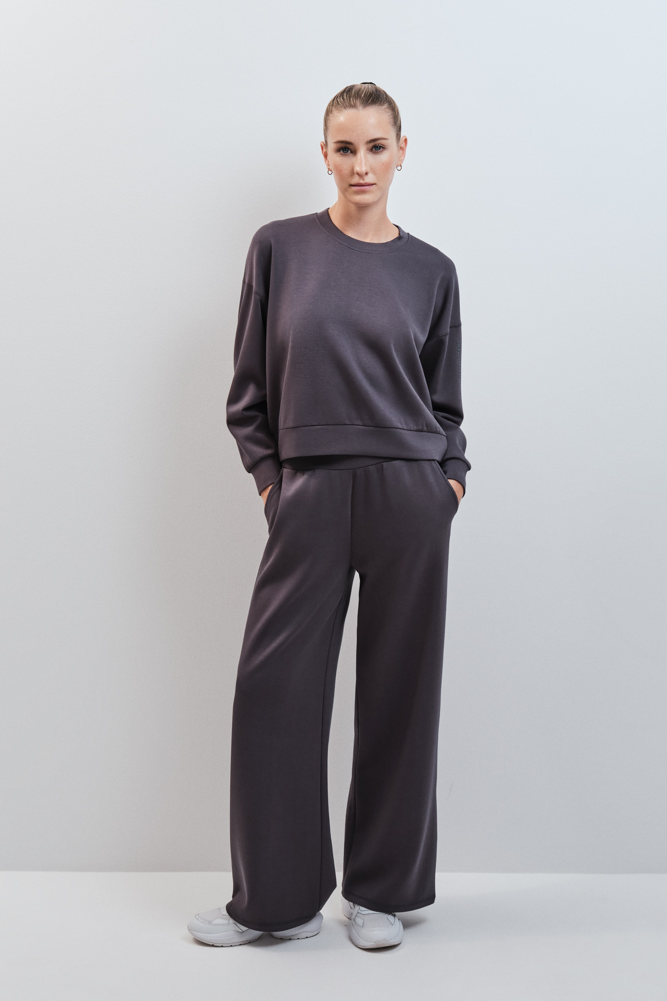 Grey modal wide leg trousers | Sports leggings and trousers for