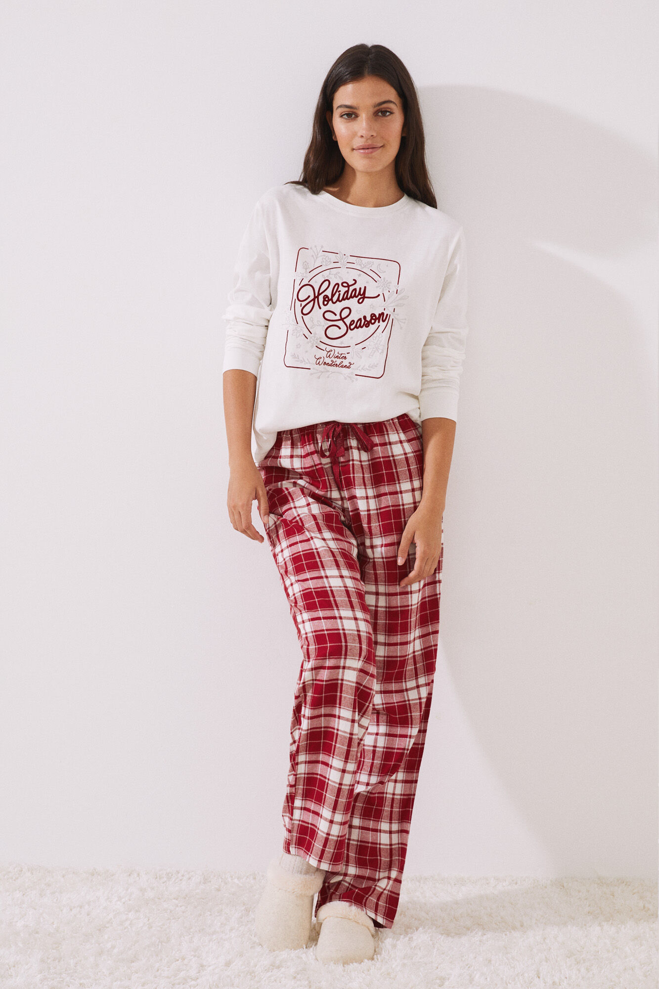 Pantalón largo algodón cuadros rojo Pijamas | WomenSecret