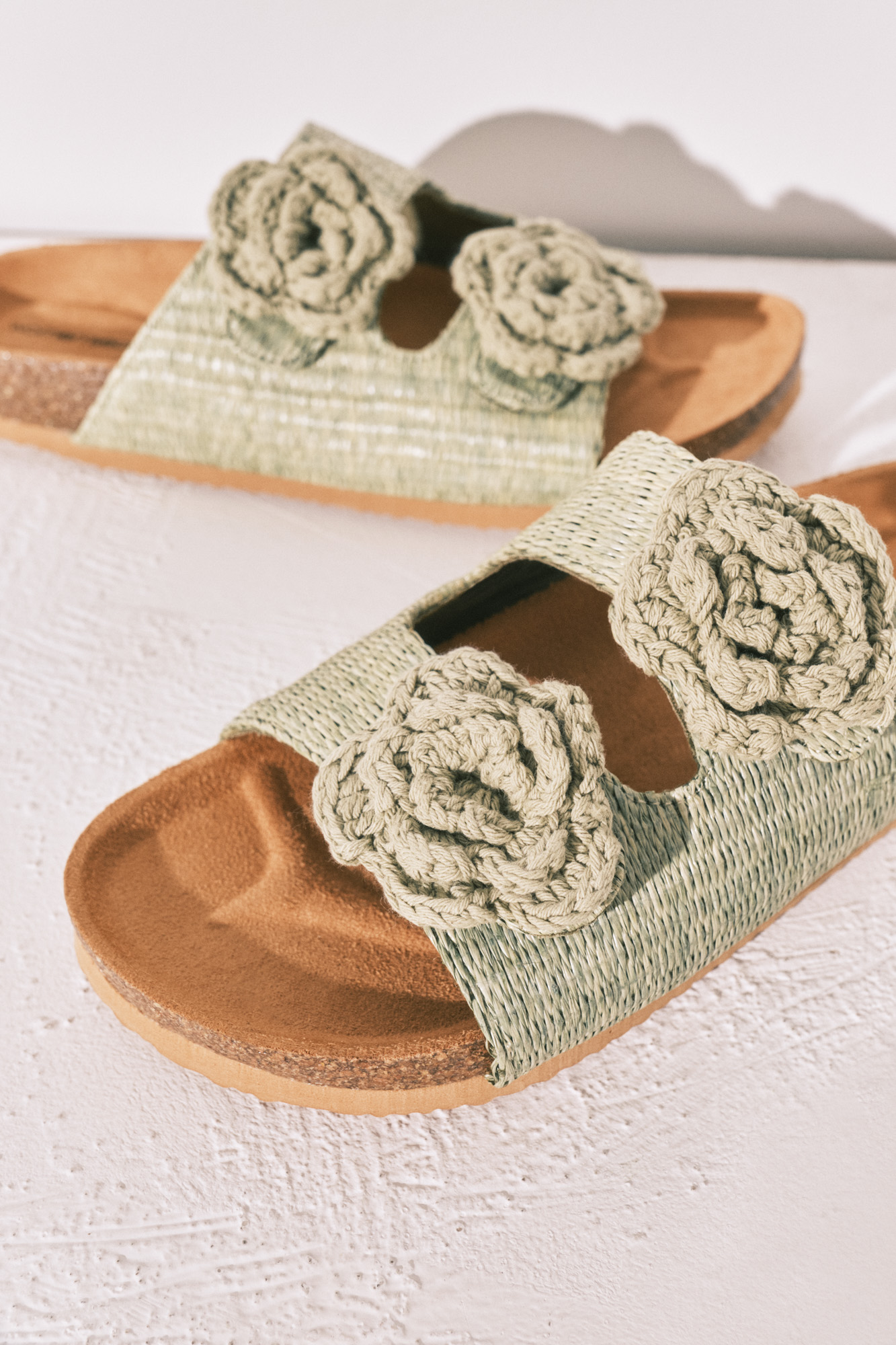 Women'secret Sandalias bio rafia flor crochet verde