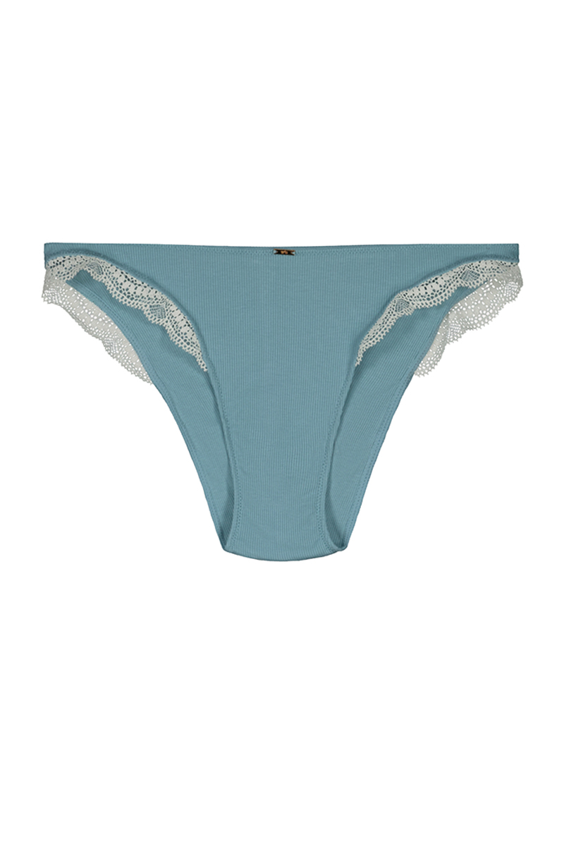 Classic blue cotton and lace panty