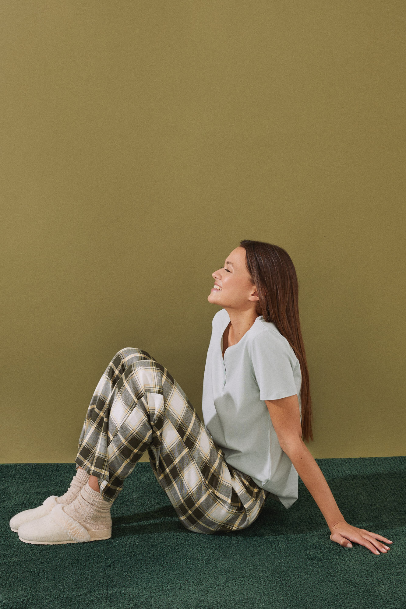 Pantalón largo franela algodón cuadros verde | Pijamas y Homewear | WomenSecret