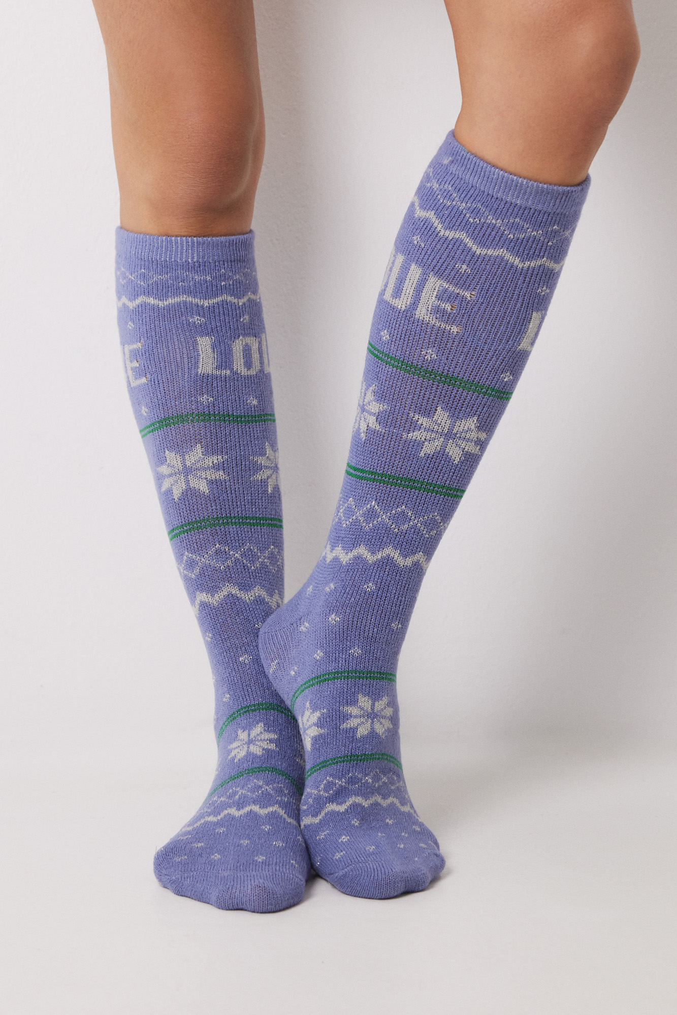 Calcetines largos azul canalé lurex