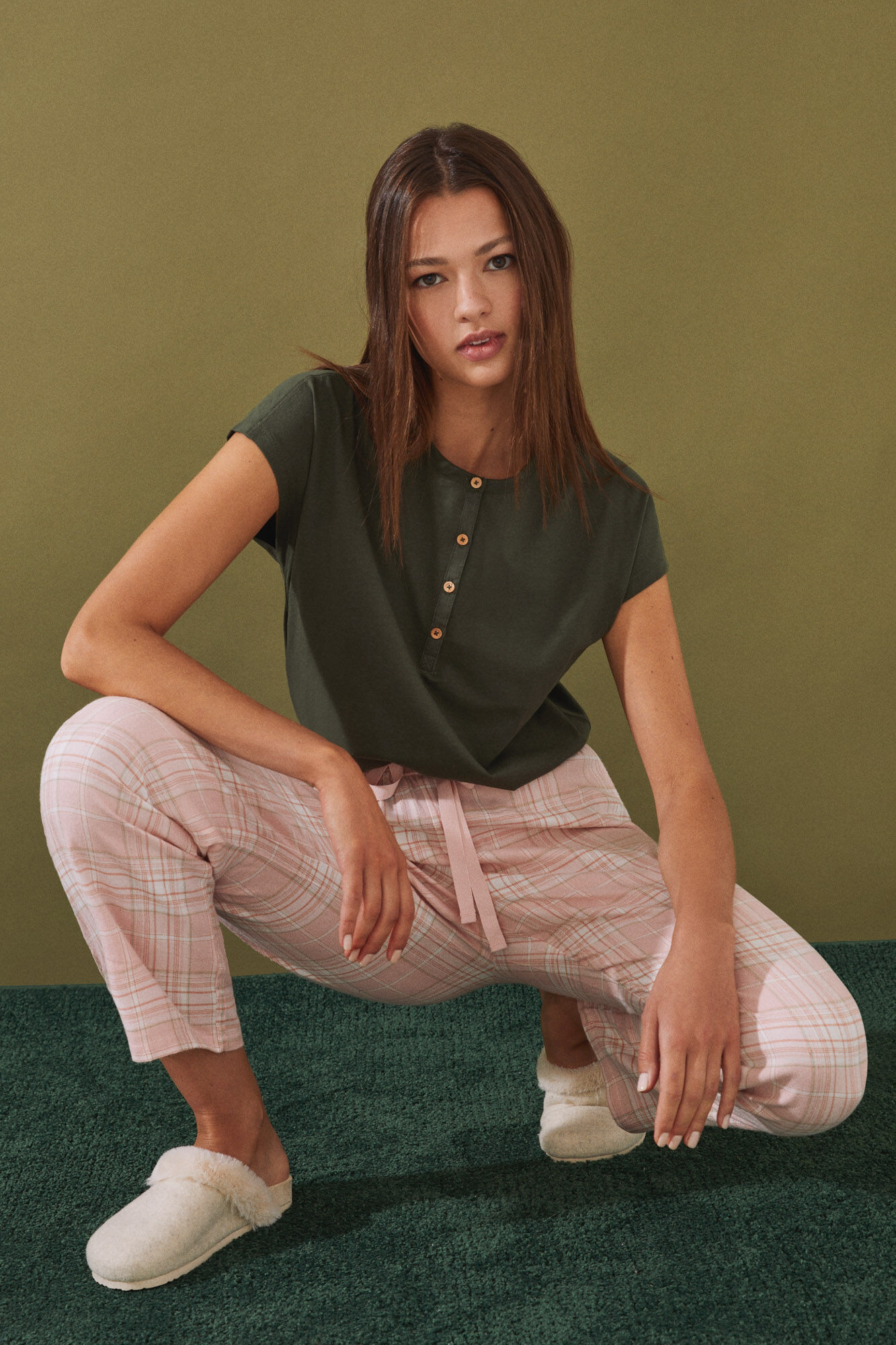 Pantalón largo franela algodón cuadros rosa | Pijamas y Homewear | WomenSecret