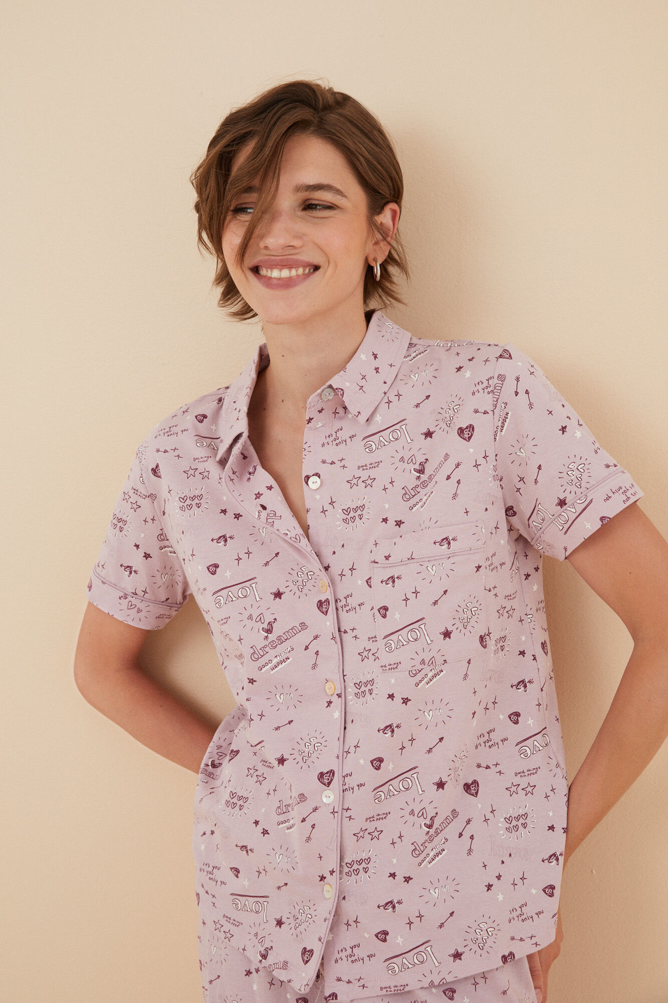 Pijama camisero 100% algodón rosa corazones | Ropa de dormir de mujer y homewear | WomenSecret