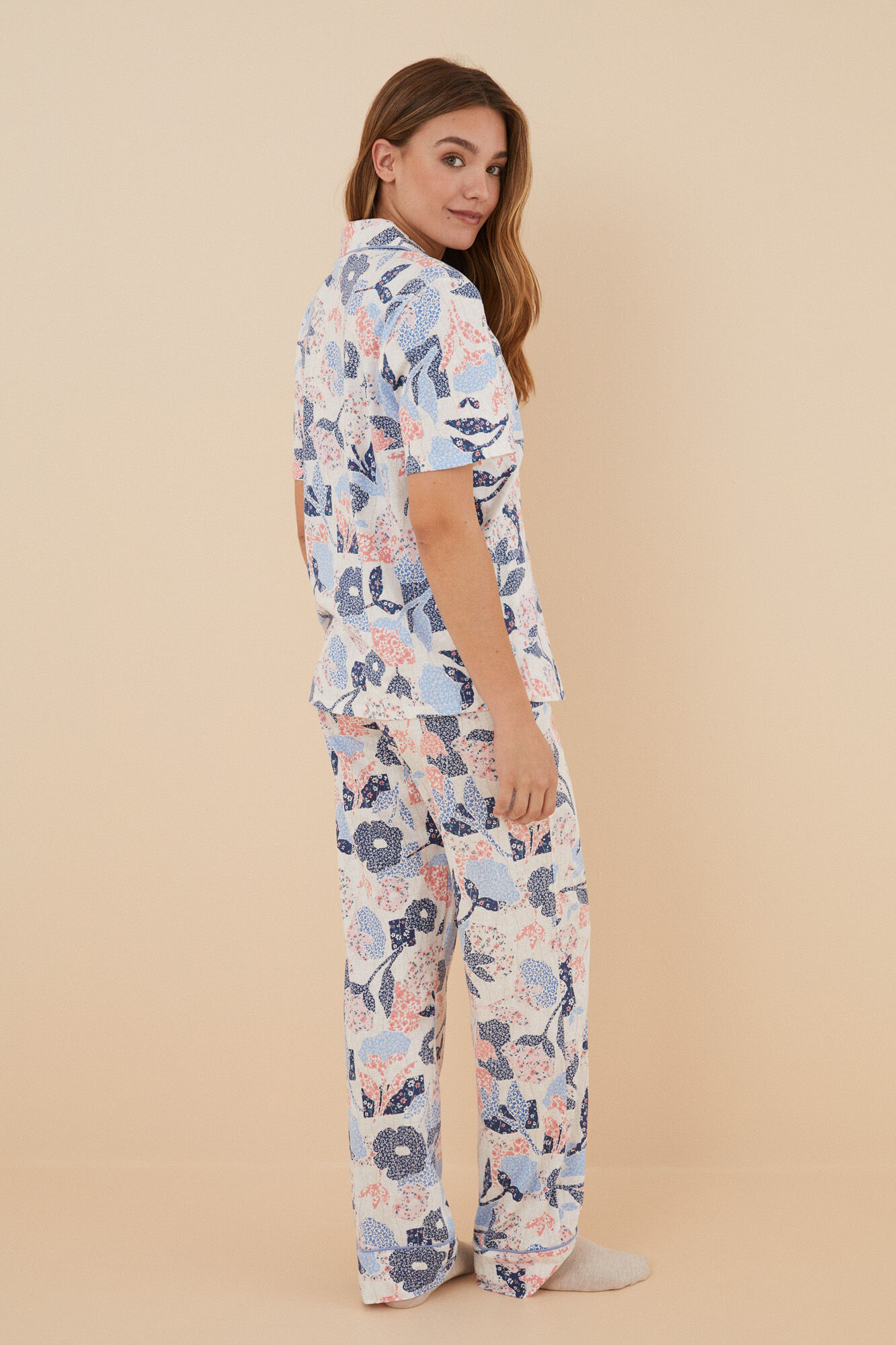 FLORIANA Womens Long Sleeve Pajamas for Women Patchwork Floral, Cotton